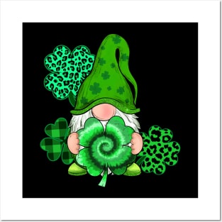 Happy St. Patrick's Day Leopard Tie Dye Shamrock Gnome Posters and Art